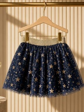 NWT Doe A Dear Toddler Girl Blue Tutu Skirt Gold Stars and Waist Band - Size 3T